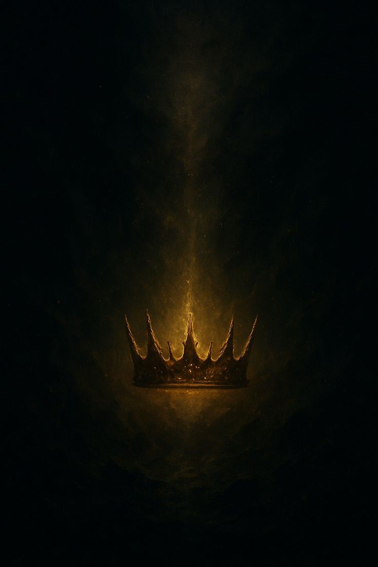 A dark crown lit from within by gold light